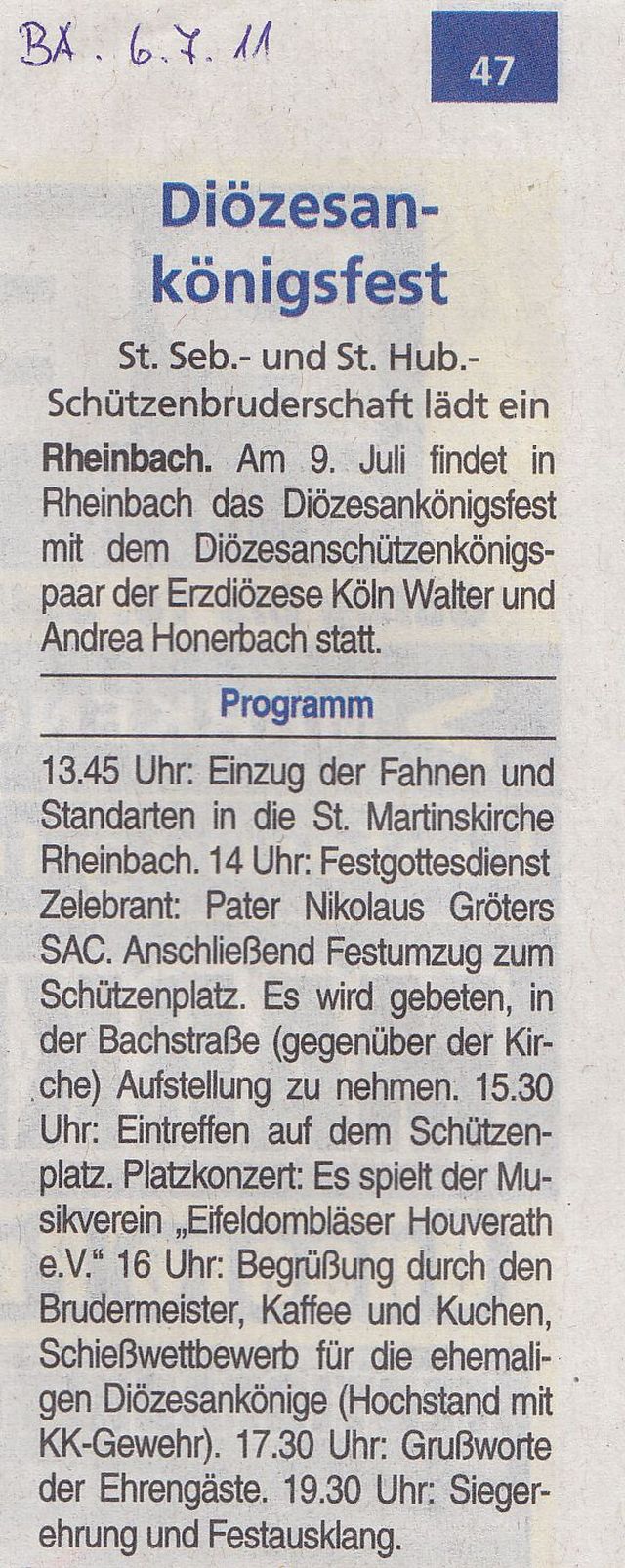 Artikel Blick Aktuell Rheinbach 14.07.11